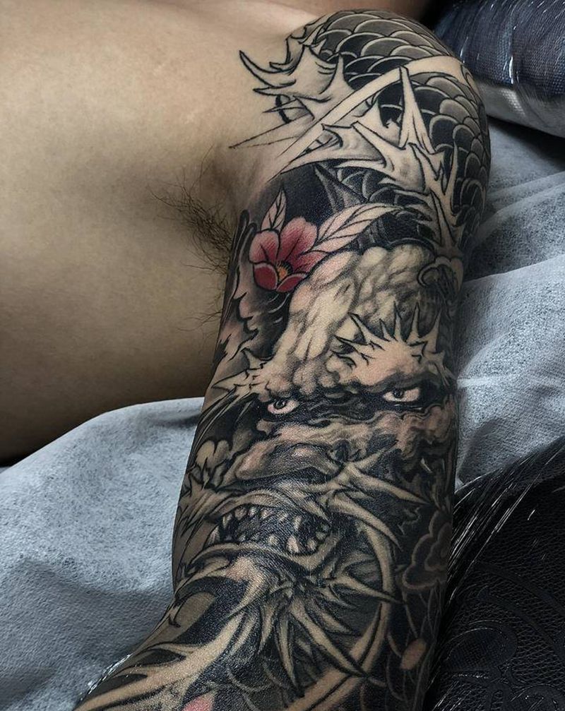 新传统龙纹身图片_手臂手部欧美写实新传统纹身图案