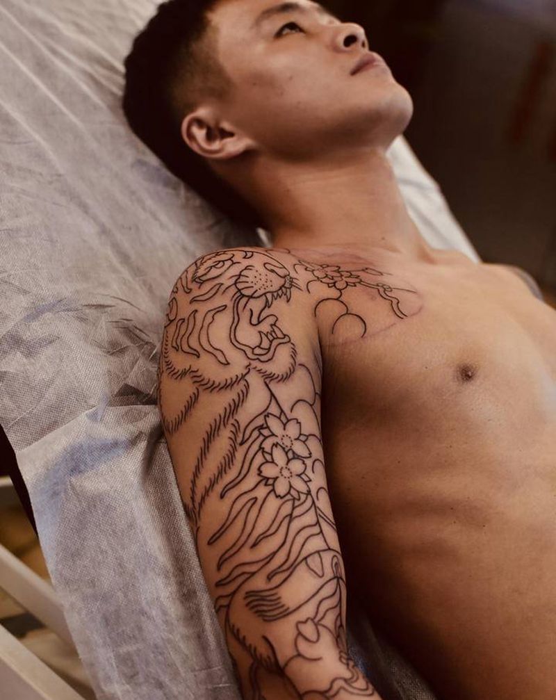 虎-线条纹身图片_老传统纹身图案