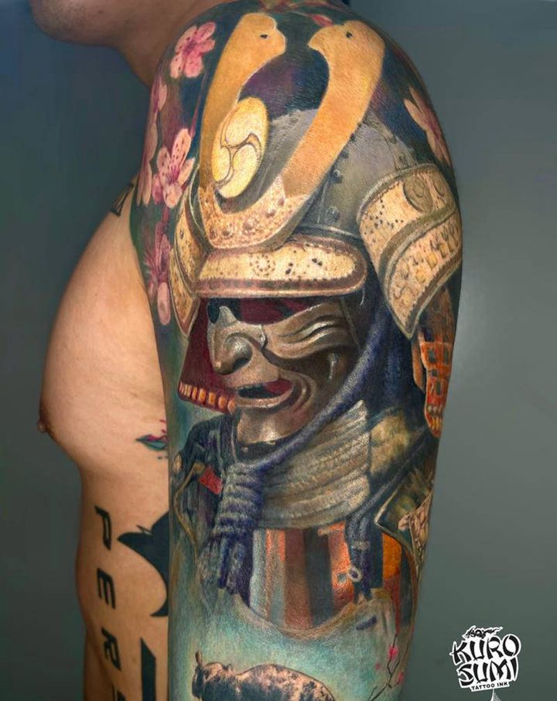 鬼武士纹身图片_手臂欧美写实纹身图案