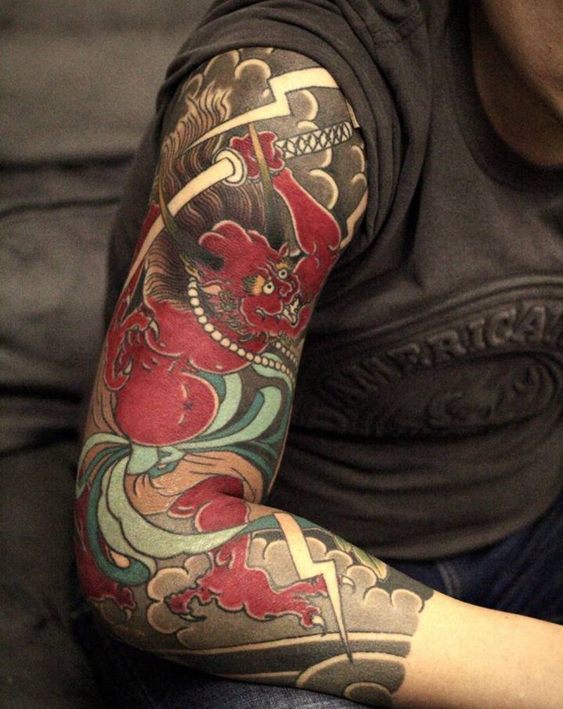 雷神花臂-未完成纹身图片_老传统纹身图案