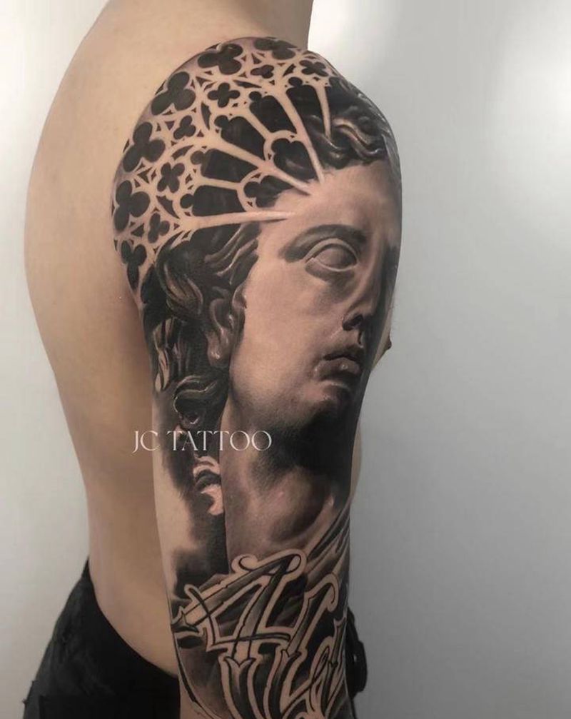 阿波罗纹身图片_手臂手部欧美写实雕塑纹身图案