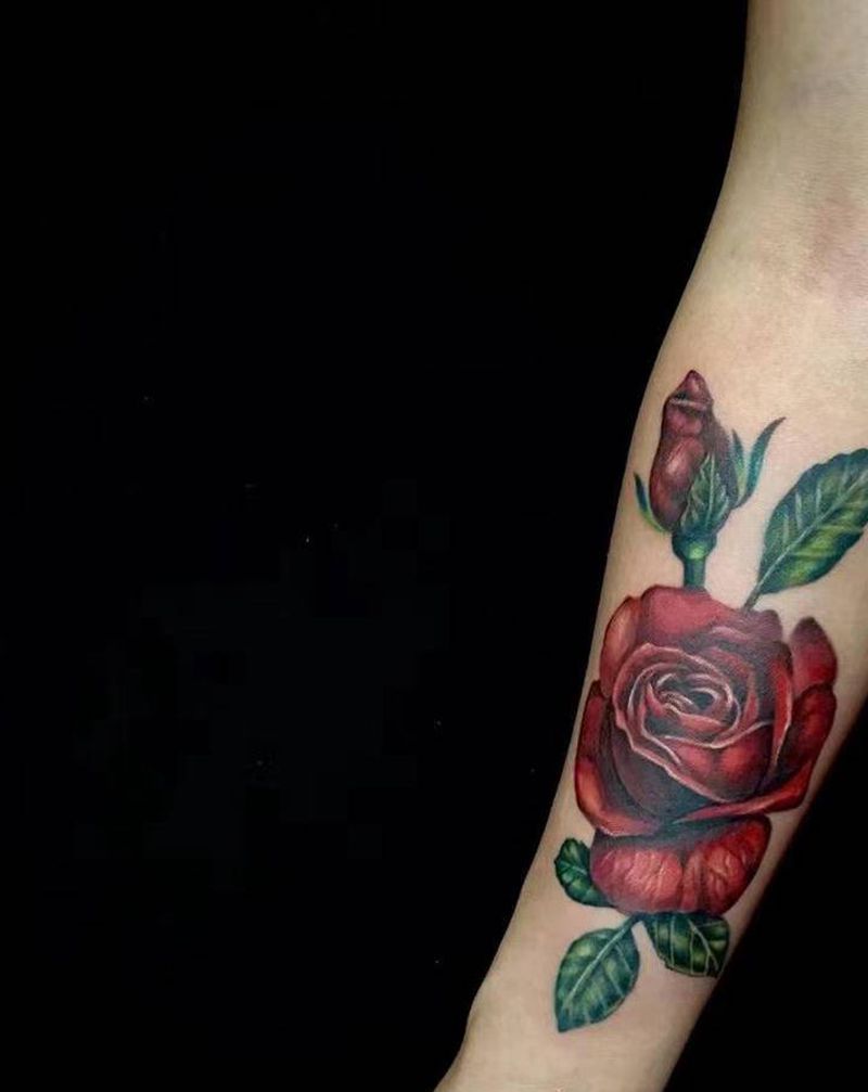 玫瑰花纹身图片_手臂New School花 彩色纹身图案
