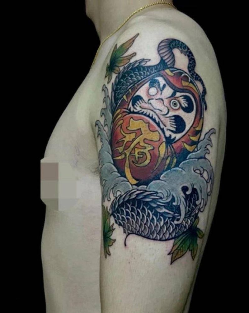 达摩蛋覆盖纹身图片_手臂老传统达摩蛋 日式纹身图案