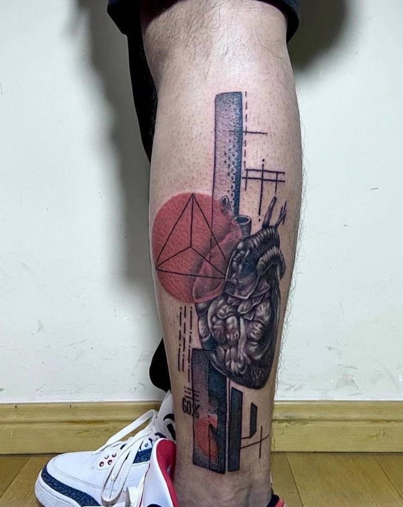 抽象写实纹身图片_腿部欧美写实纹身图案