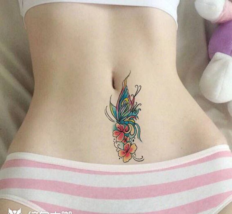 盖疤纹身图片_腹部纹身图案