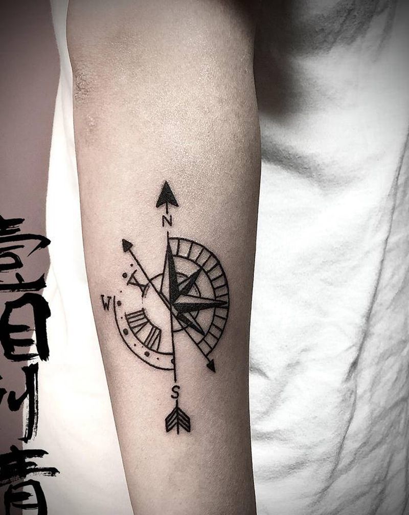 指南针纹身图片_手臂几何纹身图案