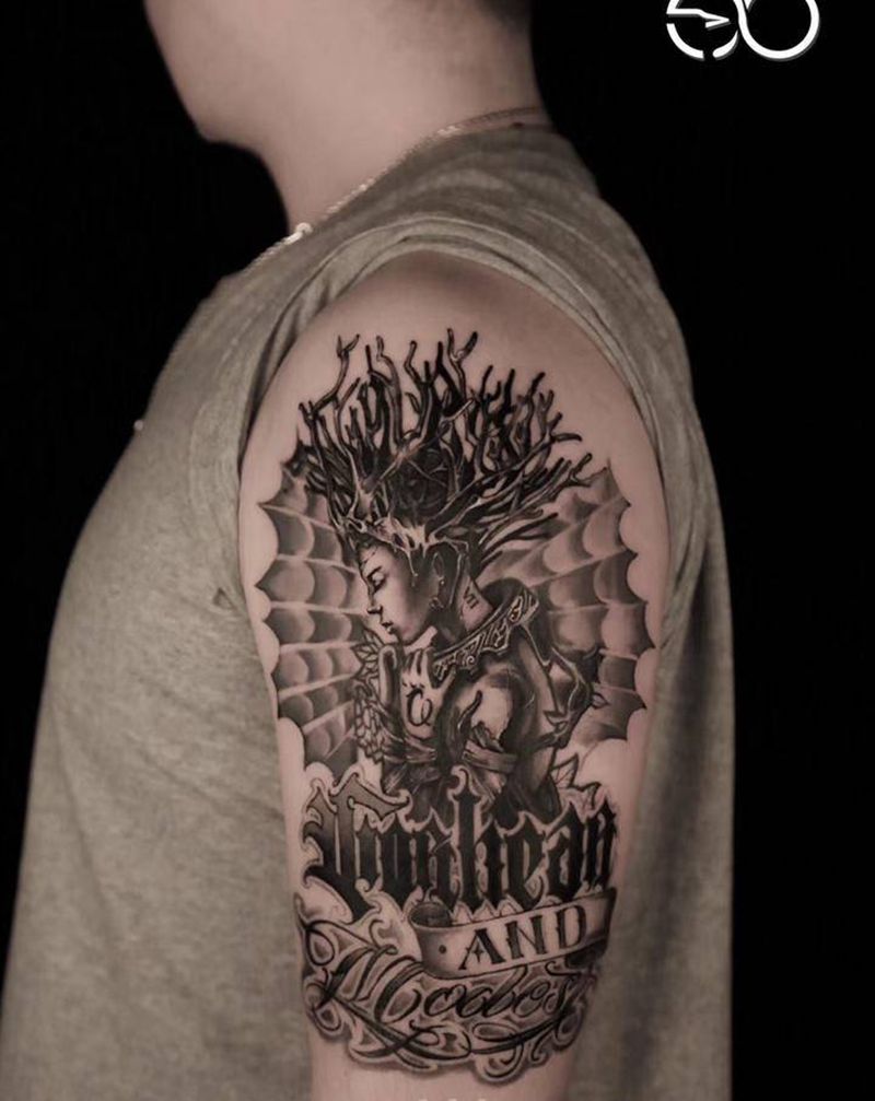 守护纹身图片_手臂手部欧美写实花体字纹身图案