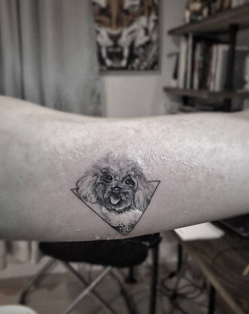 狗狗纹身图片_手臂欧美写实点刺纹身图案