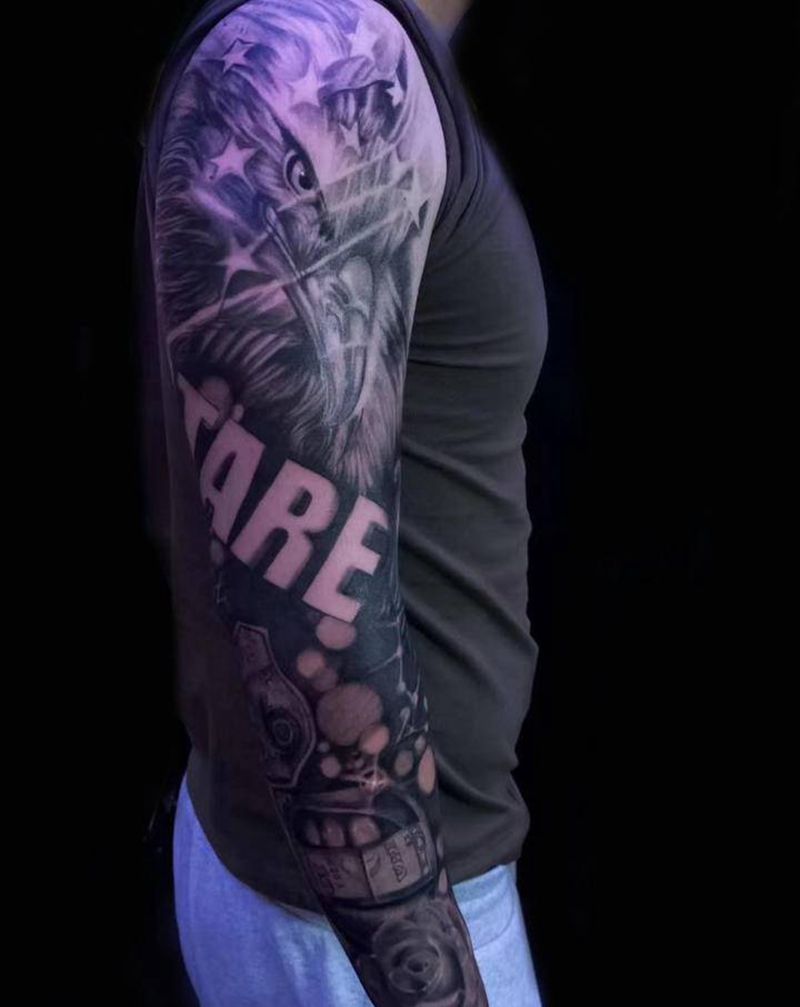 花臂。遮盖纹身图片_手臂欧美写实纹身图案