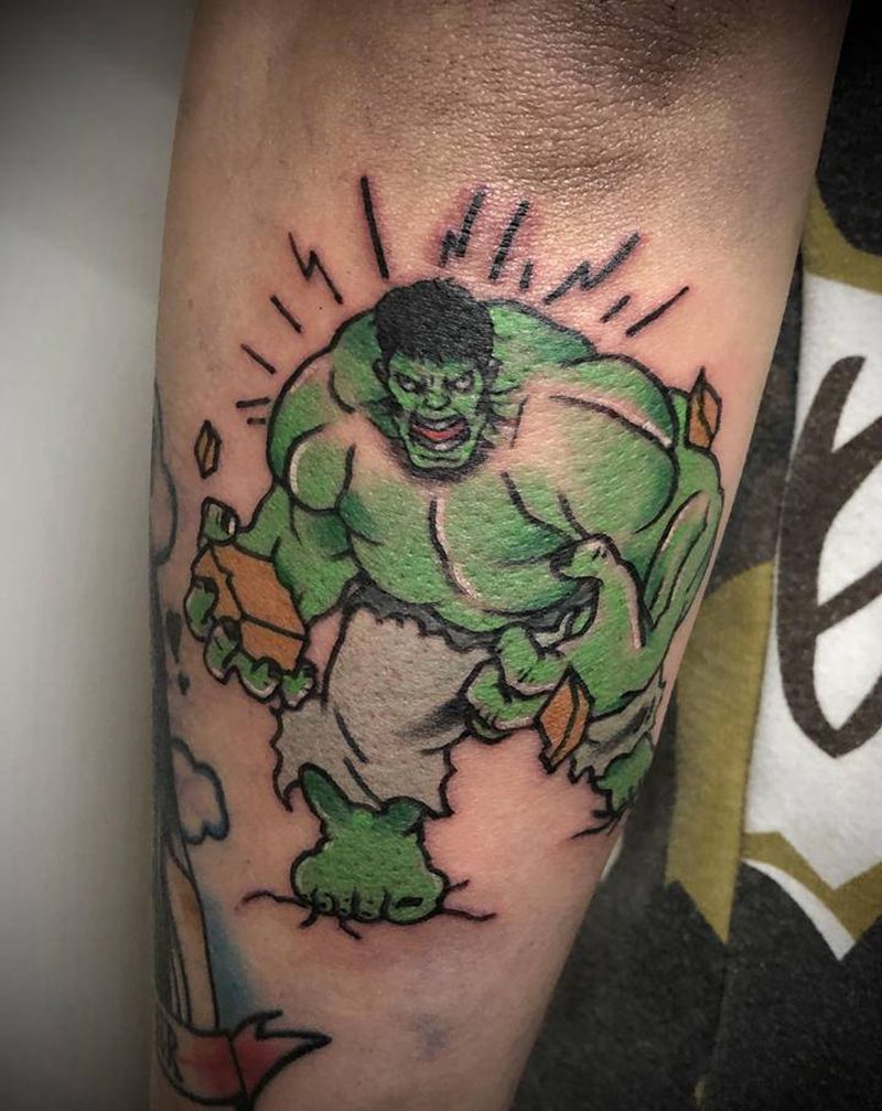 原创无敌浩克纹身图片_手臂Old School纹身图案