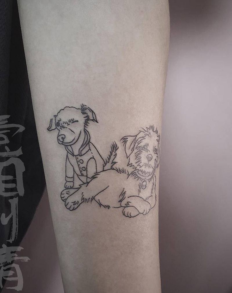 原创设计狗狗纹身图片_手臂线条狗纹身图案
