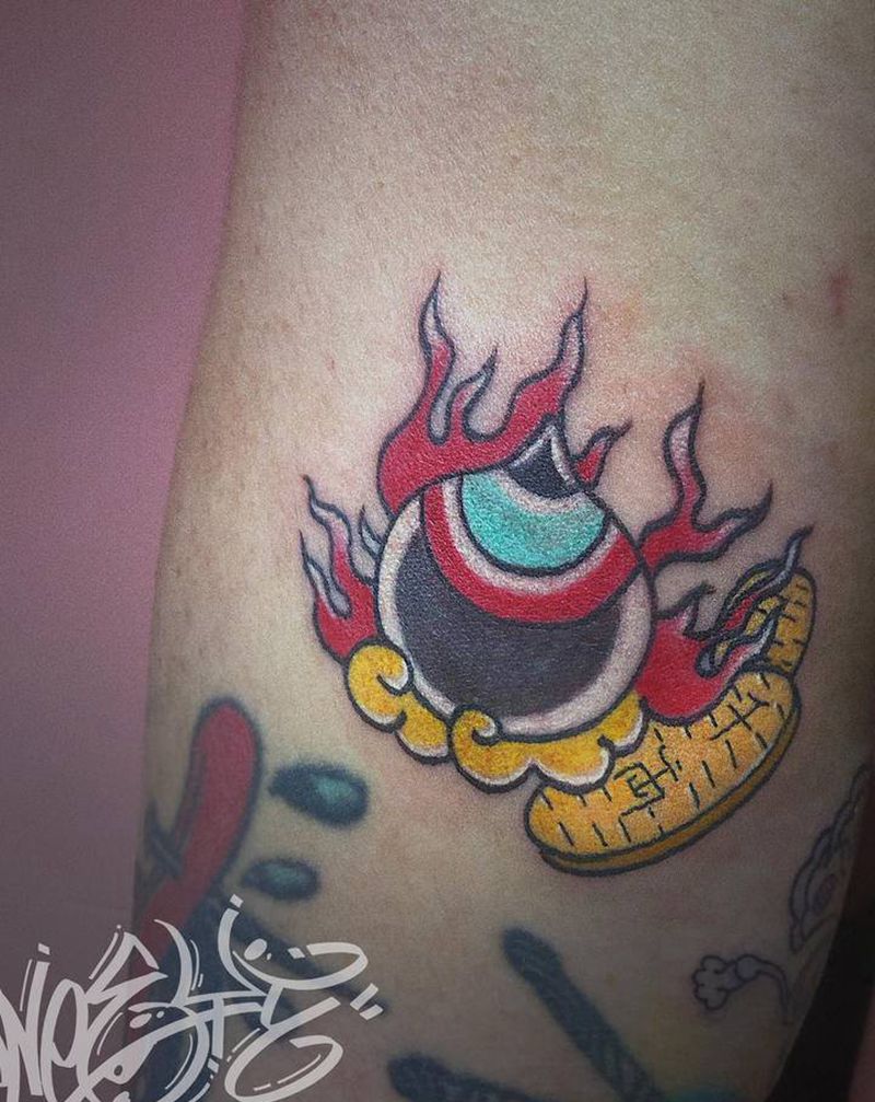 日式原创宝珠纹身图片_手臂老传统新传统招财纹身图案