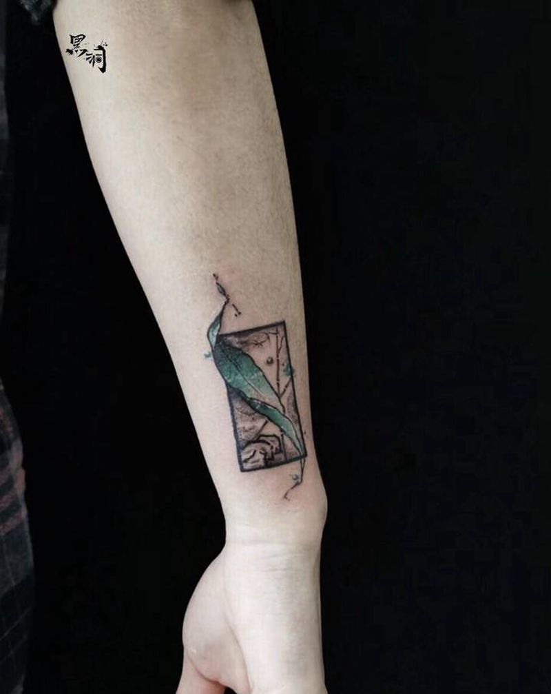 淡纹身图片_水墨竹纹身图案