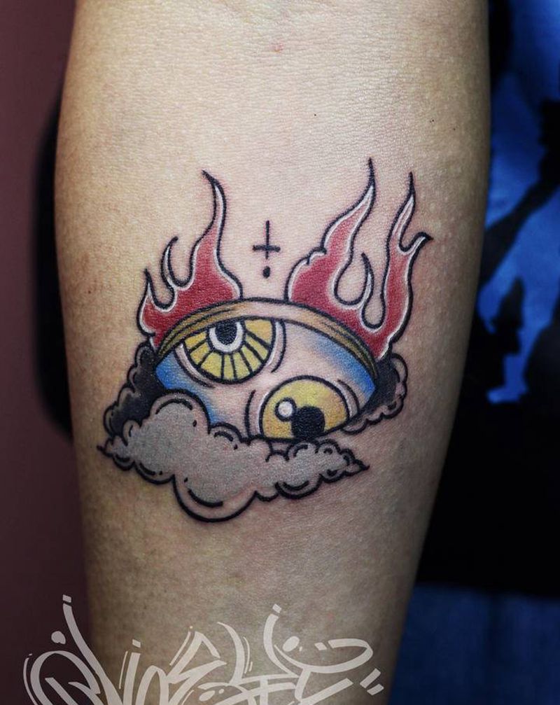 原创眼睛纹身图片_手臂Old School眼睛纹身图案