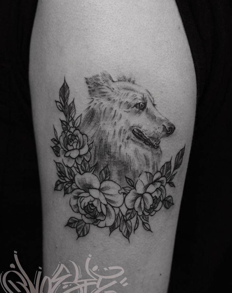 原创设计狗狗纹身图片_手臂点刺狗狗纹身图案