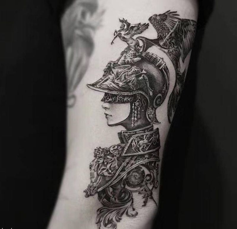 女战士纹身图片_手部手臂点刺欧美写实战士纹身图案