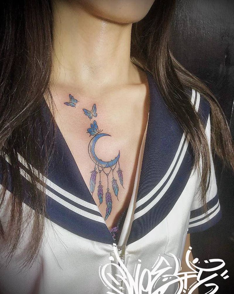 捕梦网纹身图片_胸部Old School纹身图案