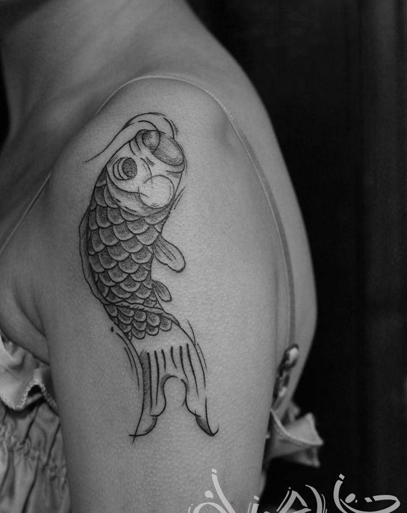 原创设计鲤鱼旗纹身图片_手臂点刺鲤鱼纹身图案