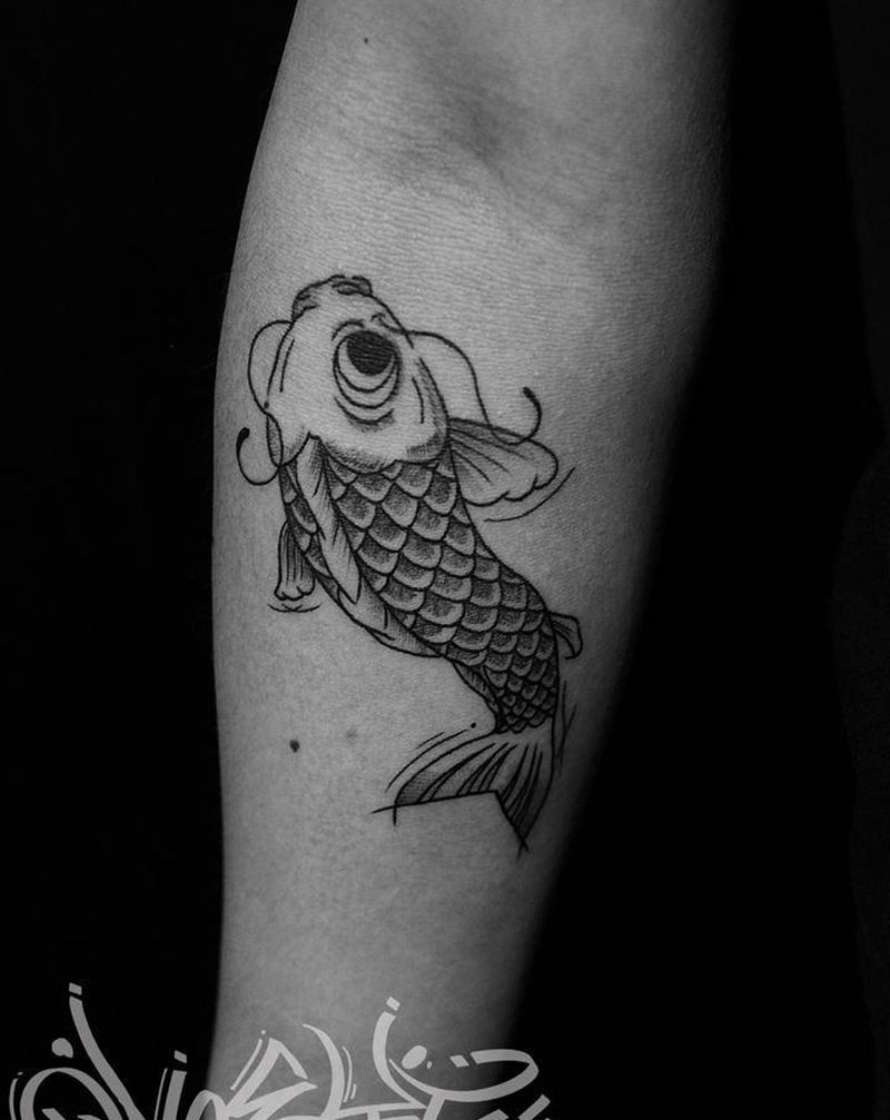 原创设计鲤鱼纹身图片_手臂点刺鲤鱼纹身图案