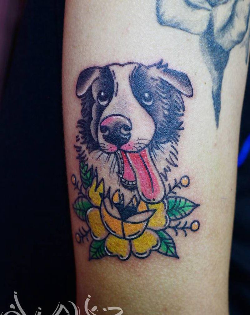 原设oldschool 狗狗纹身图片_手臂Old School狗狗纹身图案