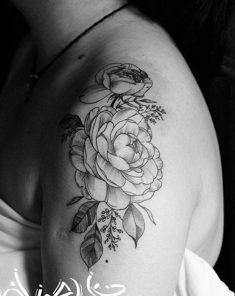 黑灰花纹身图片_手臂点刺花纹身图案