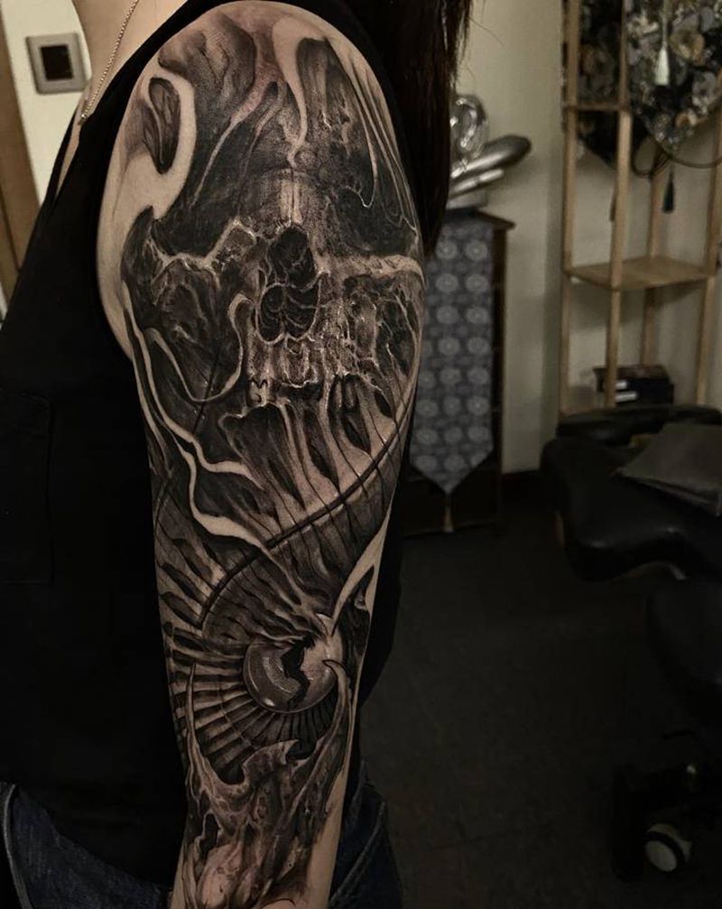 骷髅纹身图片_手臂纹身图案