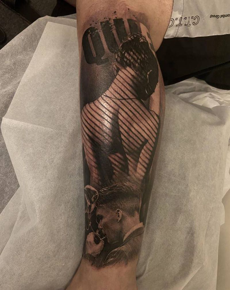 谢尔比纹身图片_腿部欧美写实纹身图案