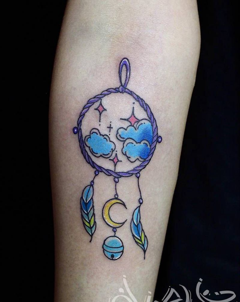 原创捕梦网纹身图片_手臂Old School捕梦网纹身图案