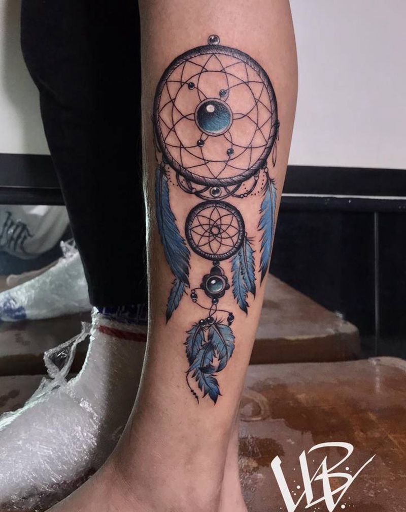 捕梦网纹身图片_脚部New School欧美写实捕梦网纹身图案