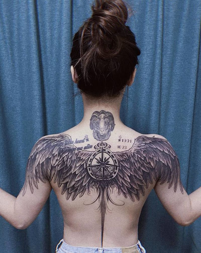 天使之翼纹身图片_背部手臂欧美写实天使翅膀纹身图案
