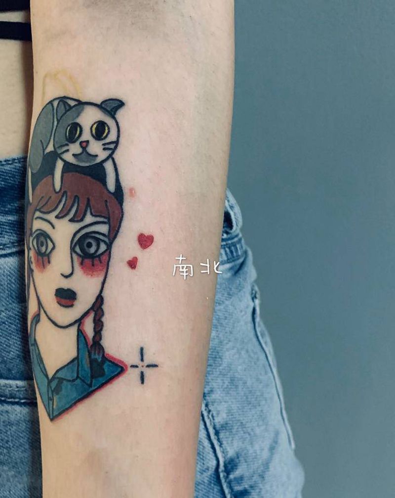 小姐姐和她的猫自身形象纹身图片_手臂纹身图案