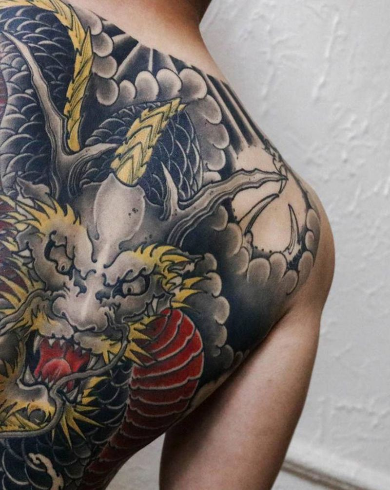 龙纹身图片_背部老传统新传统纹身图案