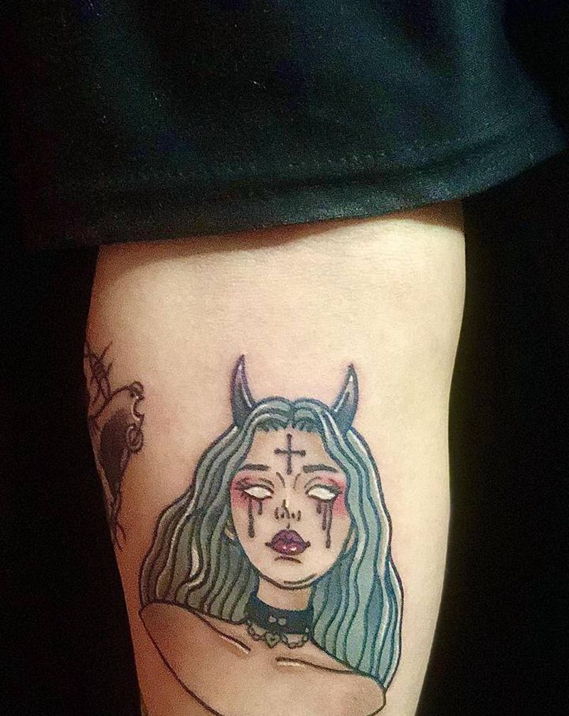 原设恶魔女孩纹身图片_Old School纹身图案