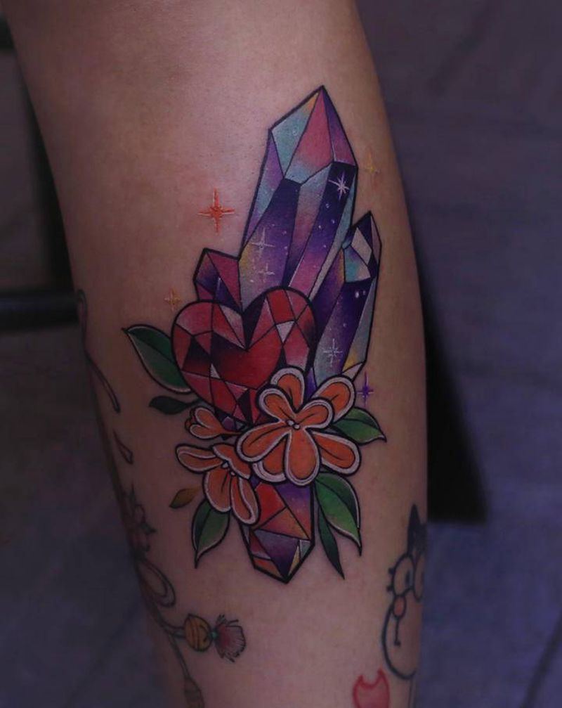 钻石纹身图片_腿部脚部水彩New School纹身图案