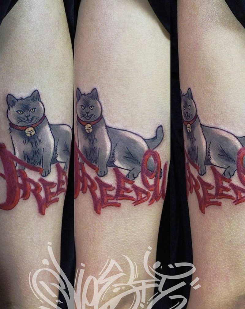 原设喵喵纹身图片_手臂Old School纹身图案