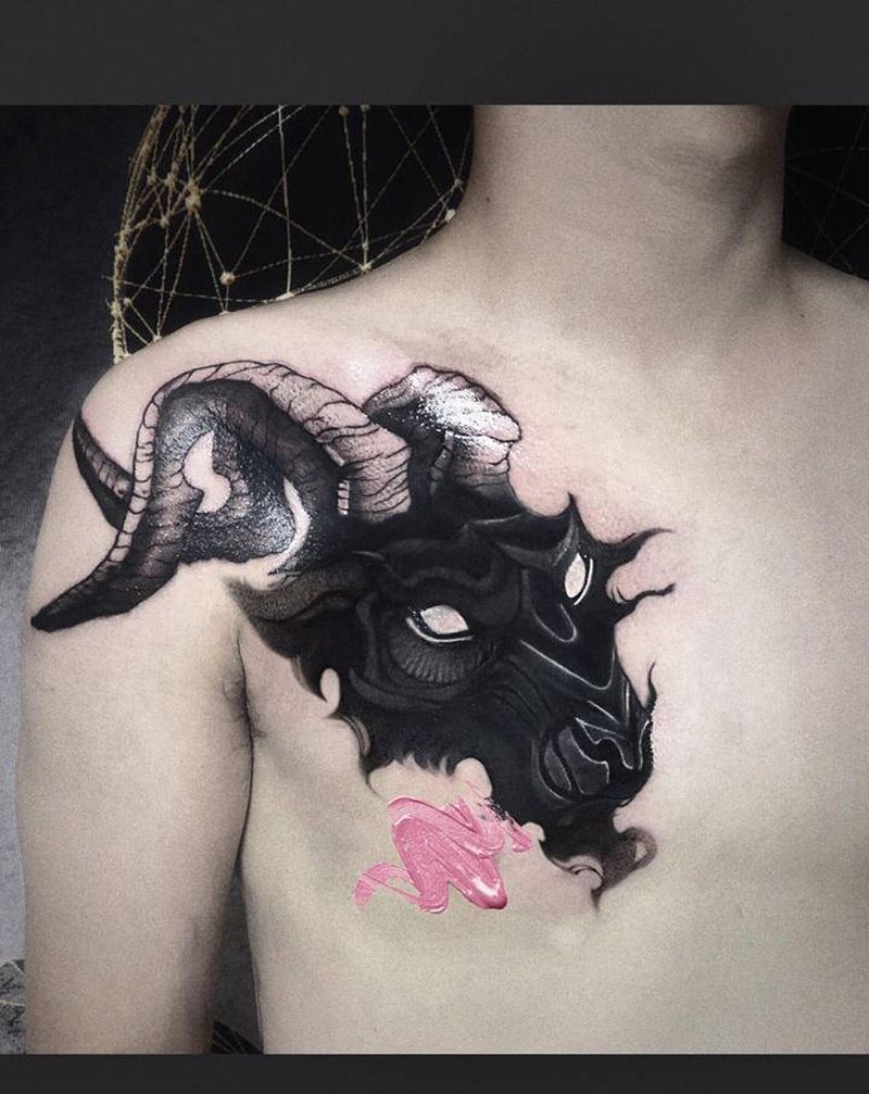 暗黑遮盖自带图纹身图片_胸部几何图腾纹身图案