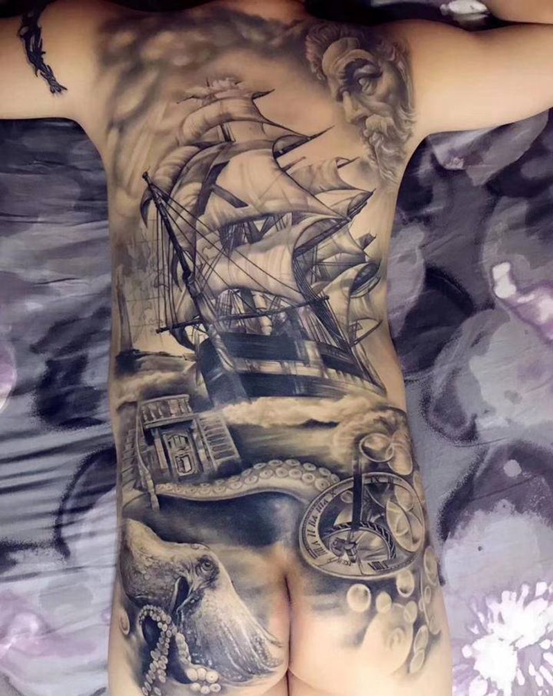 航海纹身图片_欧美写实纹身图案