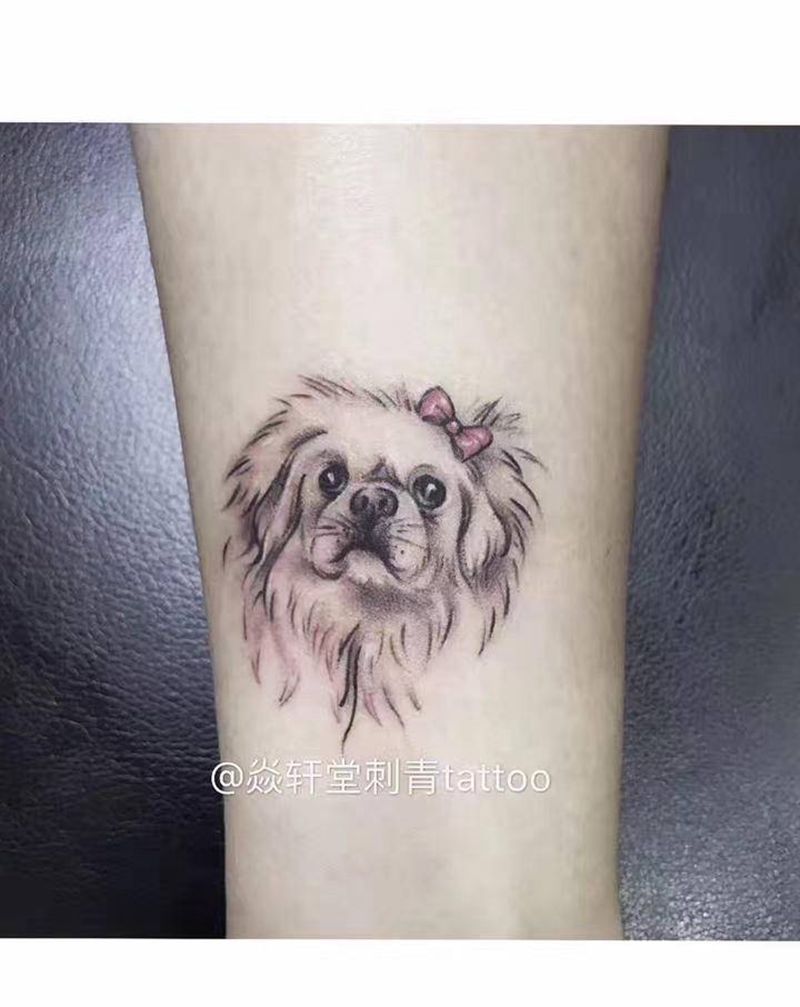 小狗纹身图片_腿部欧美写实纹身图案