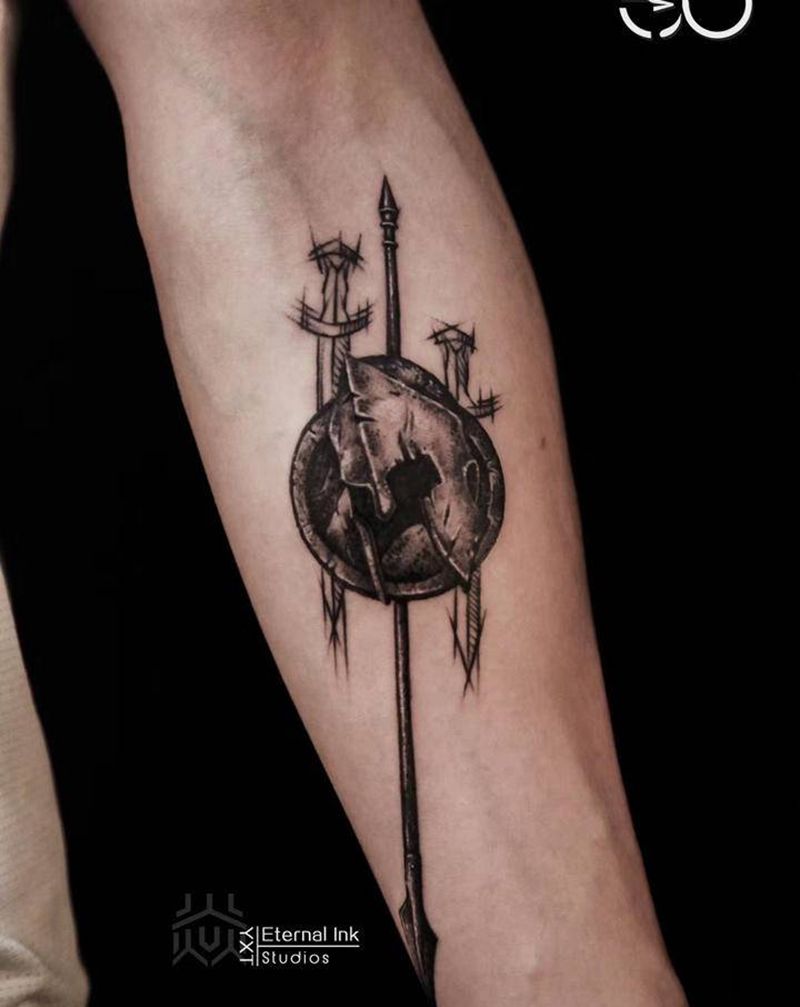 斯巴达纹身图片_手臂欧美写实纹身图案