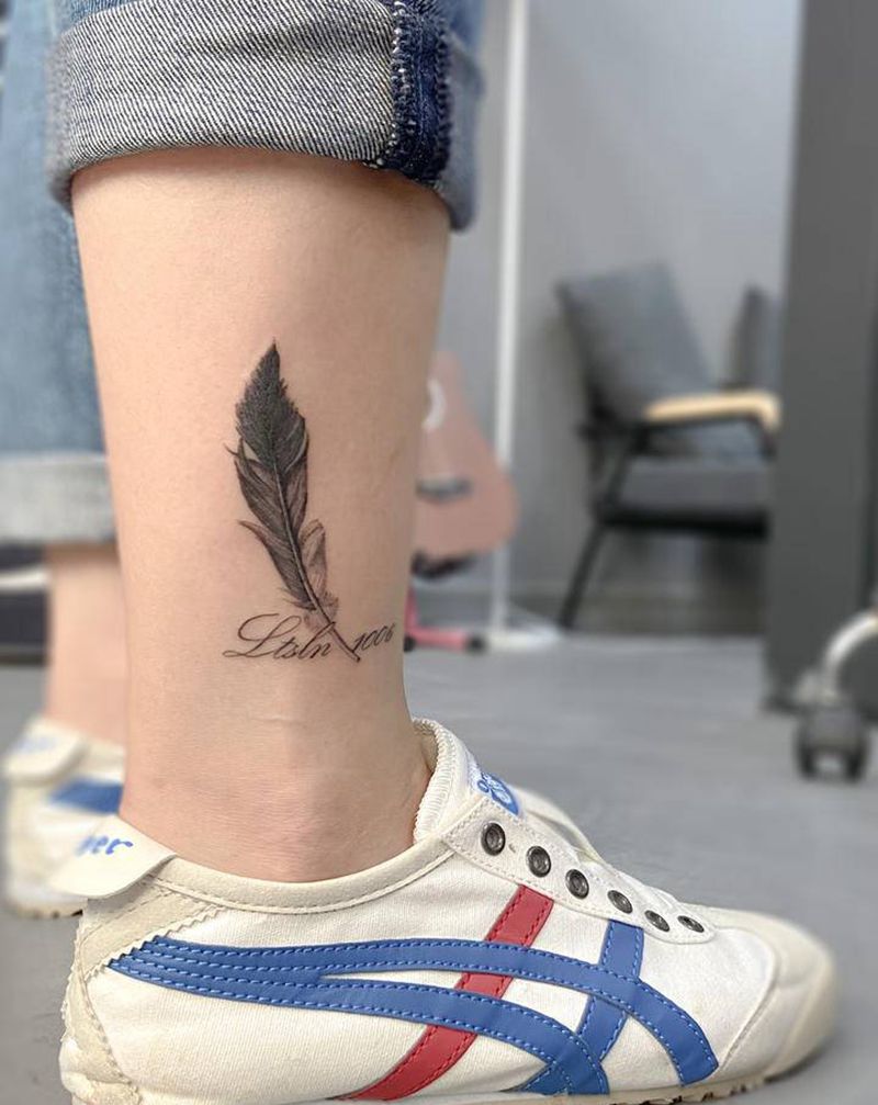 羽毛与纪念日纹身图片_腰部腿部纹身图案