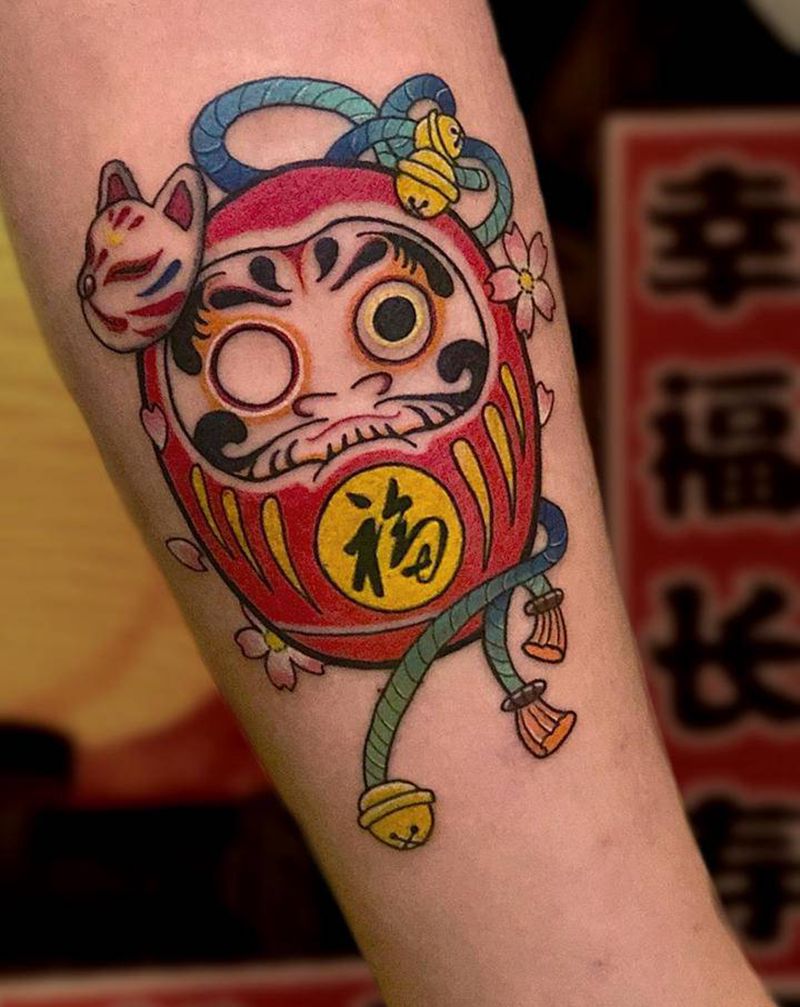 达摩蛋纹身图片_腿部手臂新传统水彩达摩蛋日式彩色纹身图案