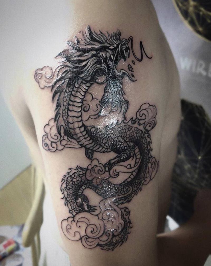 原创s型龙纹身图片_新传统纹身图案