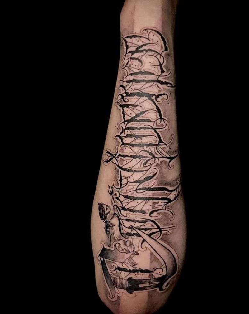 Confidence纹身图片_手臂手部花体字欧美写实花体字深圳恶魔纹身图案