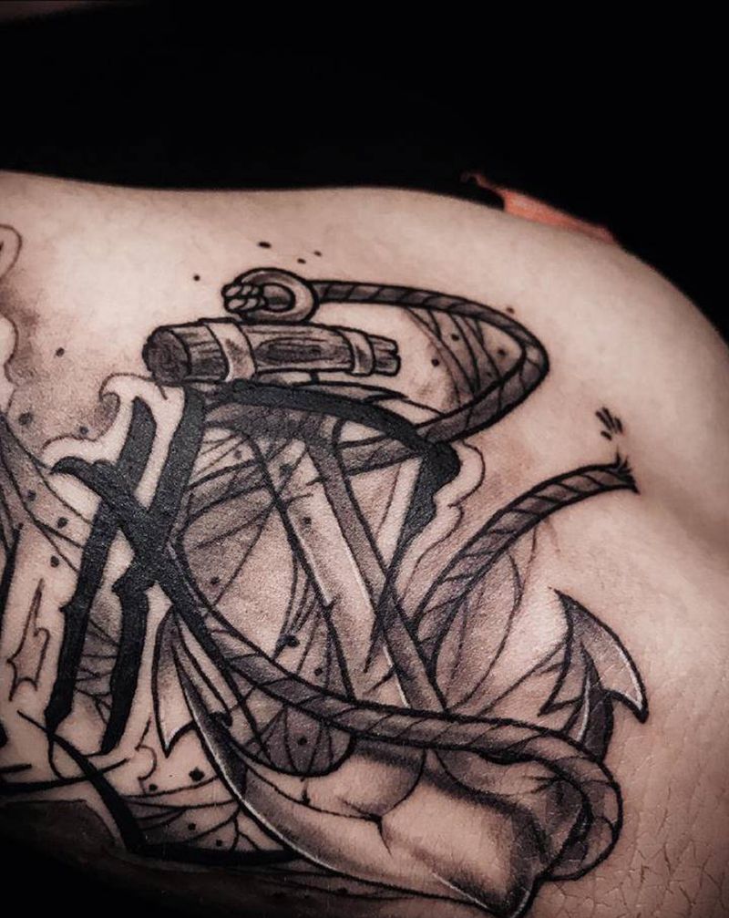 All blue纹身图片_手臂手部花体字欧美写实花体字船锚深圳纹身图案