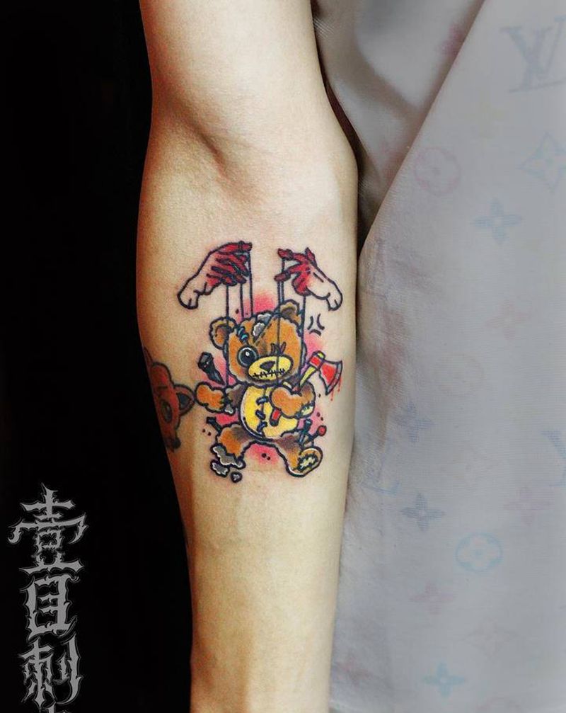 原创设计小熊玩偶纹身图片_手部手臂Old School纹身图案