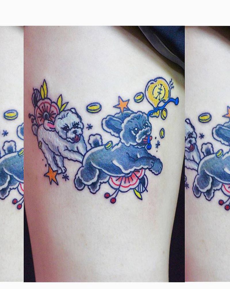 原设小狗纹身图片_腿部Old School纹身图案