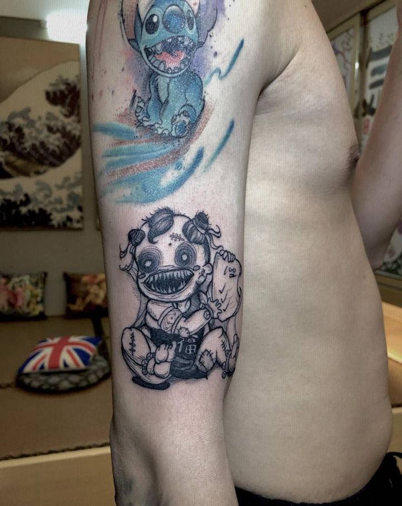 暗黑娃娃纹身图片_手臂几何娃娃暗黑纹身图案