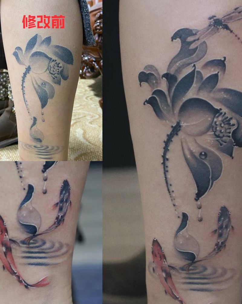 中国风 水墨纹身图片_脚部水墨水彩纹身图案
