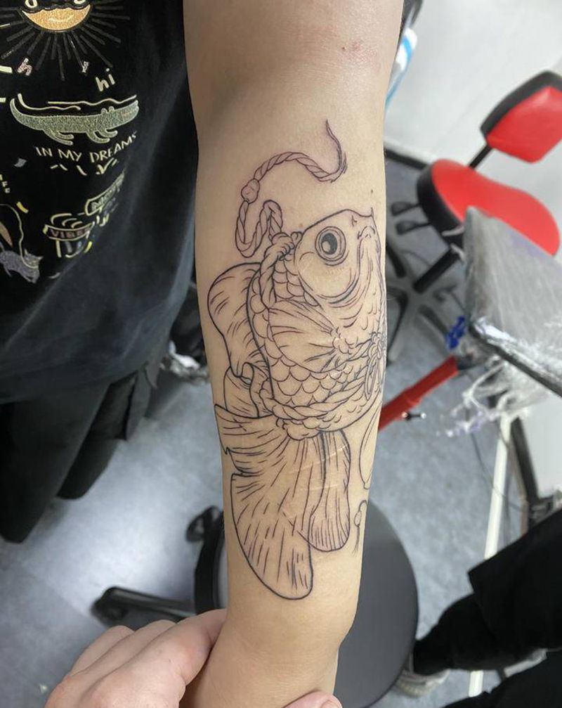 鱼纹身图片_手臂水彩纹身图案