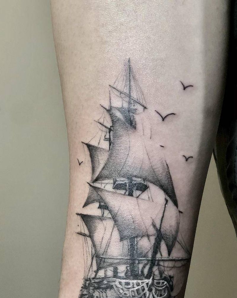 一帆风顺纹身图片_手臂欧美写实几何纹身图案